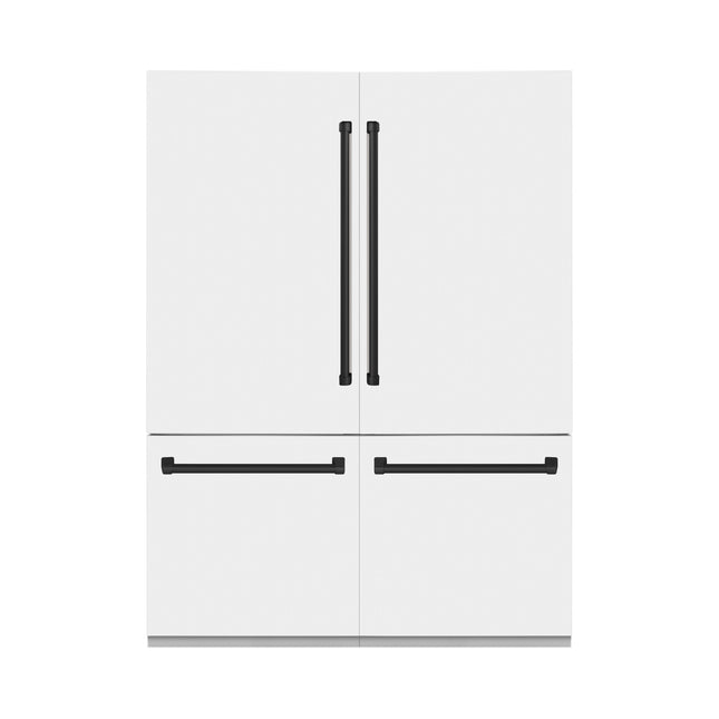 ZLINE Autograph Edition 60 in. 32.2 cu. ft. French Door Built-In Bottom Freezer Refrigerator with Water Dispenser and Ice Maker in White Matte with Matte Black Accents (RBIVZ-WM-60-MB)