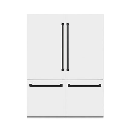 ZLINE Autograph Edition 60 in. 32.2 cu. ft. French Door Built-In Bottom Freezer Refrigerator with Water Dispenser and Ice Maker in White Matte with Matte Black Accents (RBIVZ-WM-60-MB)