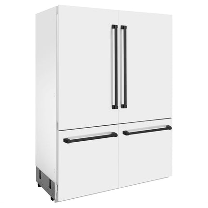 ZLINE Autograph Edition 60 in. 32.2 cu. ft. French Door Built-In Bottom Freezer Refrigerator with Water Dispenser and Ice Maker in White Matte with Matte Black Accents (RBIVZ-WM-60-MB)