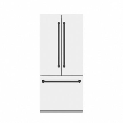 ZLINE Autograph Edition 36 in. 19.6 cu. ft. French Door Built-In Bottom Freezer Refrigerator with Water Dispenser and Ice Maker in White Matte with Stainless Steel Interior and Matte Black Accents (SRBIVZ-WM-36-MB)