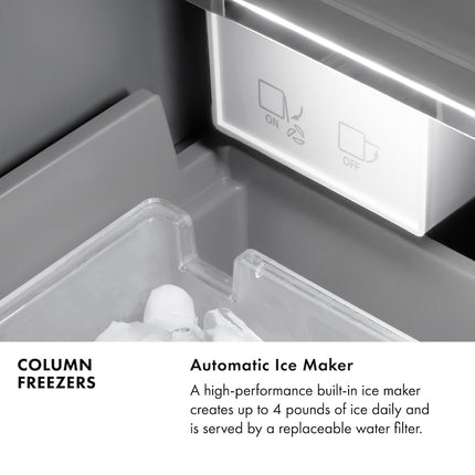 ZLINE Autograph Edition 24 in. 12.4 cu. ft. Column Freezer in Stainless Steel with Graphite Gray Interior and Polished Gold Accents (RCFVZ-304-24-G)