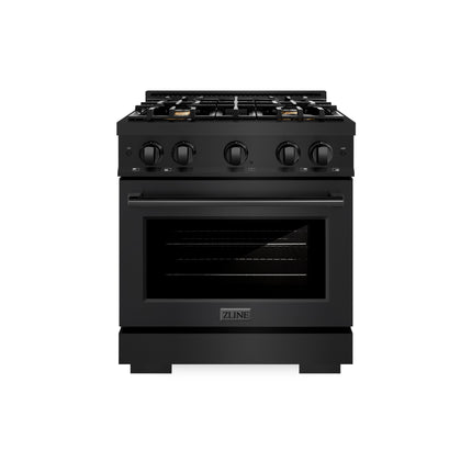 ZLINE 30 in. 4.2 cu. ft. Select Dual Fuel Range with Gas Cooktop and Electric Convection Oven in Black Stainless Steel with 4 Brass Burners (HDRB-BR-30)