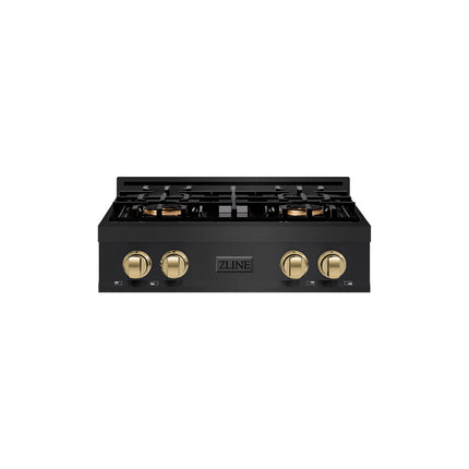 ZLINE Autograph Edition 30 in. Classic Gas Rangetop with 4 Burner DuoPro™ Cooktop in Black Stainless Steel and Champagne Bronze Accents (PCRTBZ-30-CB)