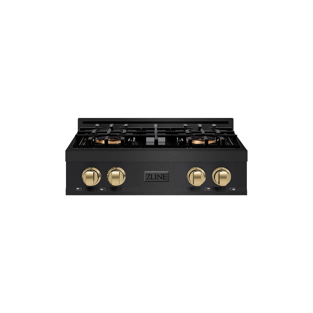 ZLINE Autograph Edition 30 in. Classic Gas Rangetop with 4 Burner DuoPro™ Cooktop in Black Stainless Steel and Champagne Bronze Accents (PCRTBZ-30-CB)