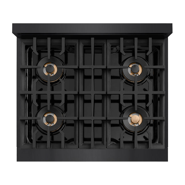 ZLINE Autograph Edition 30 in. Classic Gas Rangetop with 4 Burner DuoPro™ Cooktop in Black Stainless Steel and Champagne Bronze Accents (PCRTBZ-30-CB)
