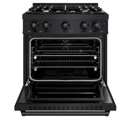 ZLINE 30 in. 4.2 cu. ft. Classic Dual Fuel Range with 4 Burner Gas Cooktop and Electric Convection Oven in Black Stainless Steel (CDRB-30)