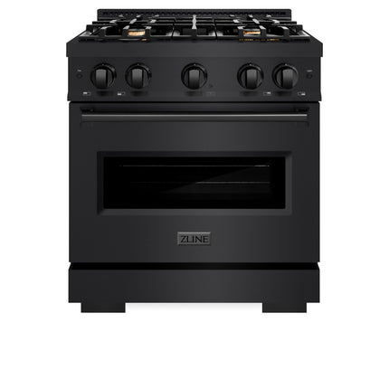 ZLINE 30 in. 4.2 cu. ft. Classic Gas Range with Convection Gas Oven in Black Stainless Steel with 4 Brass Burners (CGRB-BR-30)