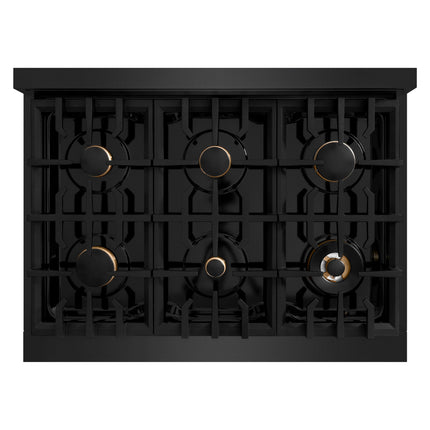 ZLINE Autograph Edition 36 in. 5.2 cu. ft. Classic Dual Fuel Range with 6 Burner Gas Cooktop and Electric Convection Oven in Black Stainless Steel with Champagne Bronze Accents (CDRBZ-36-CB)