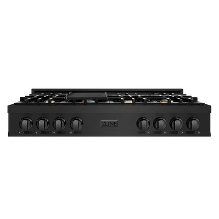ZLINE 48 in. Classic Gas Rangetop with 8 Brass Burners and Porcelain Cooktop in Black Stainless Steel (RTB-BR-48)