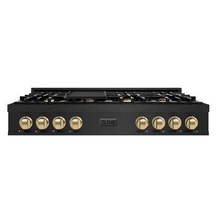 ZLINE Autograph Edition 48 in. Classic Gas Rangetop with 8 Burners and Porcelain Cooktop in Black Stainless Steel with Champagne Bronze Accents (RTBZ-48-CB)