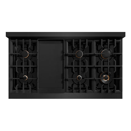 ZLINE Autograph Edition 48 in. Classic Gas Rangetop with 8 Burners and Porcelain Cooktop in Black Stainless Steel with Champagne Bronze Accents (RTBZ-48-CB)