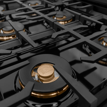 ZLINE Autograph Edition 36 in. Classic Gas Rangetop with 6 Burner DuoPro™ Cooktop in Black Stainless Steel and Polished Gold Accents (PCRTBZ-36-G)