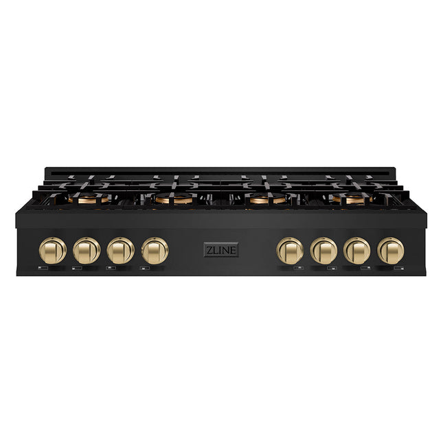 ZLINE Autograph Edition 48 in. Classic Gas Rangetop with 8 Burner DuoPro™ Cooktop in Black Stainless Steel and Champagne Bronze Accents (PCRTBZ-48-CB)