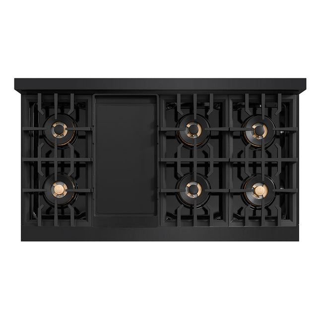 ZLINE Autograph Edition 48 in. Classic Gas Rangetop with 8 Burner DuoPro™ Cooktop in Black Stainless Steel and Polished Gold Accents (PCRTBZ-48-G)