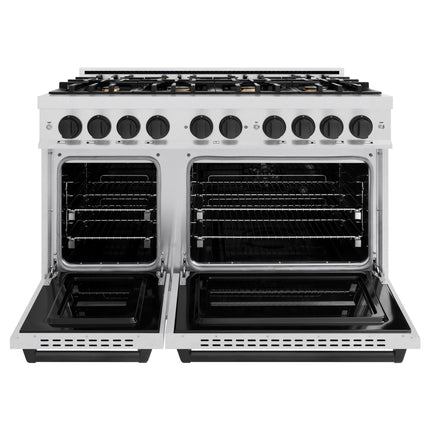 ZLINE Autograph Edition 48 in. 6.7 cu. ft. Classic Double Oven Dual Fuel Range with 8 Burner Gas Cooktop in Satin Stainless Steel and Matte Black Accents (CDRSZ-48-MB)