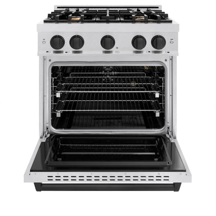 ZLINE Autograph Edition 30 in. 4.2 cu. ft. Classic Gas Range with 4 Burner Cooktop and Convection Gas Oven in Satin Stainless Steel and Matte Black Accents (CGRSZ-30-MB)