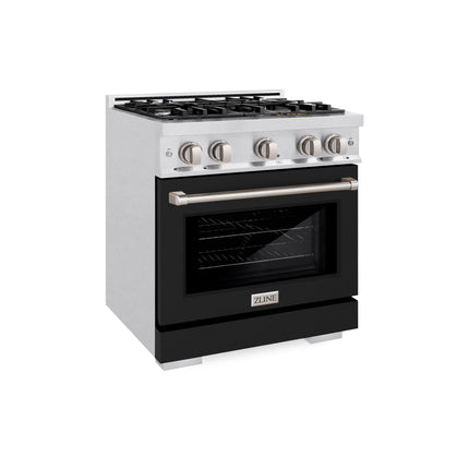 ZLINE 30 in. 4.2 cu. ft. Select Dual Fuel Range with 4 Burner Gas Cooktop and Electric Convection Oven in Satin Stainless Steel with Black Matte Door (HDRS-BLM-30)