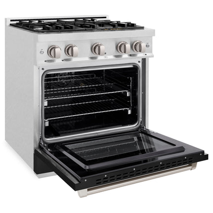 ZLINE 30 in. 4.2 cu. ft. Select Dual Fuel Range with 4 Burner Gas Cooktop and Electric Convection Oven in Satin Stainless Steel with Black Matte Door (HDRS-BLM-30)