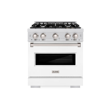 ZLINE 30 in. 4.2 cu. ft. Classic Dual Fuel Range with 4 Burner Gas Cooktop and Electric Convection Oven in Satin Stainless Steel with White Matte Door (CDRS-WM-30)