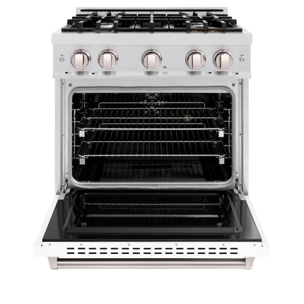ZLINE 36 in. 5.2 cu. ft. Classic Dual Fuel Range with 6 Burner Gas Cooktop and Electric Convection Oven in Satin Stainless Steel with White Matte Door (CDRS-WM-36)