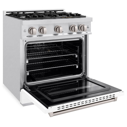 ZLINE 36 in. 5.2 cu. ft. Classic Dual Fuel Range with 6 Burner Gas Cooktop and Electric Convection Oven in Satin Stainless Steel with White Matte Door (CDRS-WM-36)