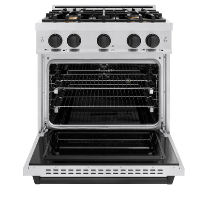 ZLINE Autograph Edition 30 in. 4.2 cu. ft. Classic Dual Fuel Range with 4 Burner Gas Cooktop and Electric Convection Oven in Satin Stainless Steel with Matte Black Accents (CDRSZ-30-MB)