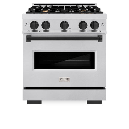 ZLINE Autograph Edition 30 in. 4.2 cu. ft. Classic Dual Fuel Range with 4 Burner Gas Cooktop and Electric Convection Oven in Satin Stainless Steel with Matte Black Accents (CDRSZ-30-MB)