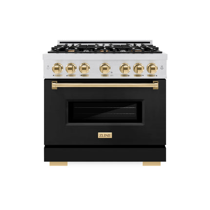 ZLINE Autograph Edition 36 in. 5.2 cu. ft. Classic Dual Fuel Range with 6 Burner Gas Cooktop and Electric Convection Oven in Satin Stainless Steel with Polished Gold Accents (CDRSZ-36-G)