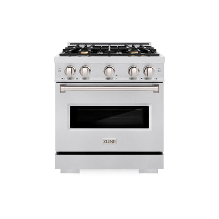 ZLINE 30 in. 4.2 cu. ft. Classic Dual Fuel Range with Gas Cooktop and Electric Convection Oven in Satin Stainless Steel with 4 Brass Burners (CDRS-BR-30)