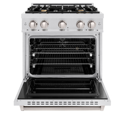 ZLINE 30 in. 4.2 cu. ft. Classic Dual Fuel Range with Gas Cooktop and Electric Convection Oven in Satin Stainless Steel with 4 Brass Burners (CDRS-BR-30)