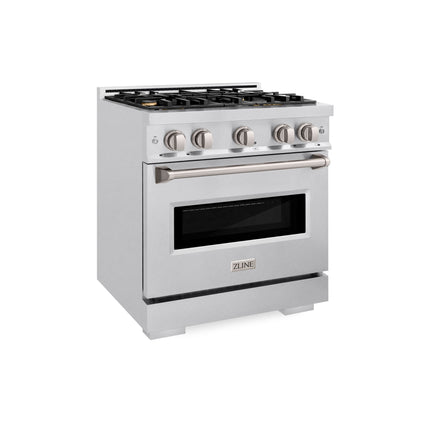 ZLINE 30 in. 4.2 cu. ft. Classic Dual Fuel Range with Gas Cooktop and Electric Convection Oven in Satin Stainless Steel with 4 Brass Burners (CDRS-BR-30)