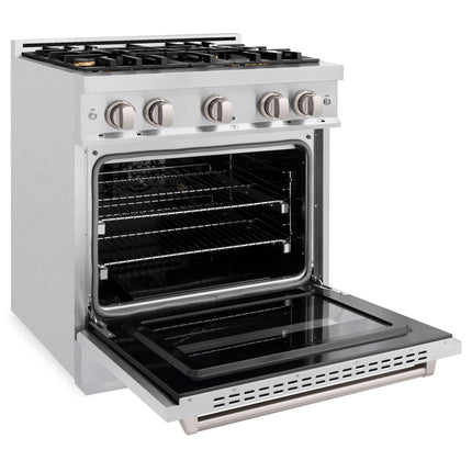 ZLINE 30 in. 4.2 cu. ft. Classic Dual Fuel Range with Gas Cooktop and Electric Convection Oven in Satin Stainless Steel with 4 Brass Burners (CDRS-BR-30)