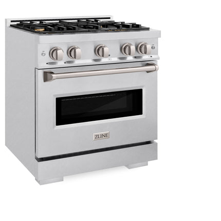 ZLINE 30 in. 4.2 cu. ft. Classic Dual Fuel Range with Gas Cooktop and Electric Convection Oven in Satin Stainless Steel with 4 Brass Burners (CDRS-BR-30)