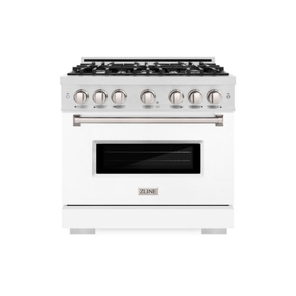 ZLINE 36 in. 5.2 cu. ft. Classic Gas Range with 6 Burner Cooktop and Convection Gas Oven in Satin Stainless Steel with White Matte Door (CGRS-WM-36)