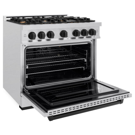 ZLINE Autograph Edition 36 in. 5.2 cu. ft. Classic Gas Range with 6 Burner Cooktop and Convection Gas Oven in Satin Stainless Steel and Matte Black Accents (CGRSZ-36-MB)