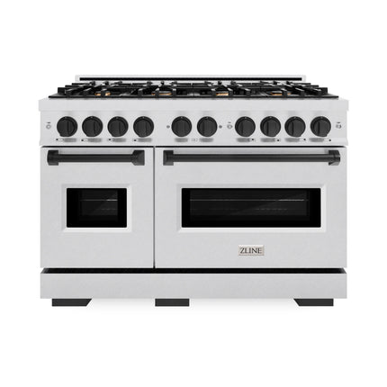 ZLINE Autograph Edition 48 in. 6.7 cu. ft. Classic Double Oven Gas Range with 8 Burner Cooktop in Satin Stainless Steel and Matte Black Accents (CGRSZ-48-MB)