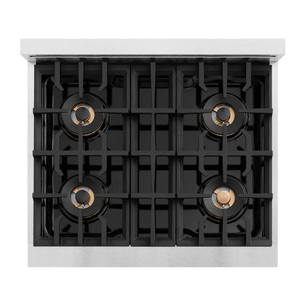 ZLINE Autograph Edition 30 in. Classic Gas Rangetop with 4 Burner DuoPro™ Cooktop in Satin Stainless Steel and Champagne Bronze Accents (PCRTSZ-30-CB)