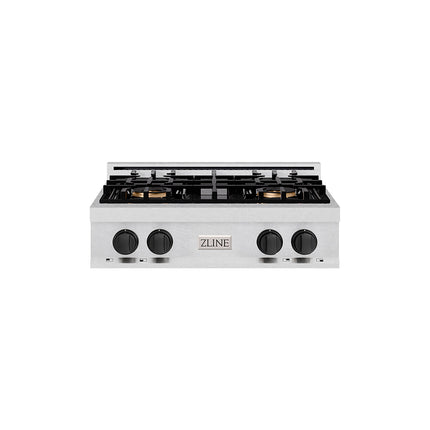 ZLINE Autograph Edition 30 in. Classic Gas Rangetop with 4 Burner DuoPro™ Cooktop in Satin Stainless Steel and Matte Black Accents (PCRTSZ-30-MB)