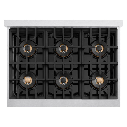 ZLINE Autograph Edition 36 in. Classic Gas Rangetop with 6 Burner DuoPro™ Cooktop in Satin Stainless Steel and Champagne Bronze Accents (PCRTSZ-36-CB)