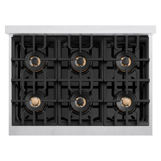 ZLINE Autograph Edition 36 in. Classic Gas Rangetop with 6 Burner DuoPro™ Cooktop in Satin Stainless Steel and Matte Black Accents (PCRTSZ-36-MB)