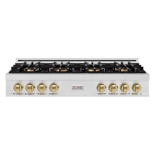 ZLINE Autograph Edition 48 in. Classic Gas Rangetop with 8 Burner DuoPro™ Cooktop in Satin Stainless Steel and Champagne Bronze Accents (PCRTSZ-48-CB)