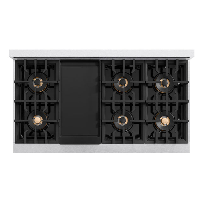 ZLINE Autograph Edition 48 in. Classic Gas Rangetop with 8 Burner DuoPro™ Cooktop in Satin Stainless Steel and Polished Gold Accents (PCRTSZ-48-G)