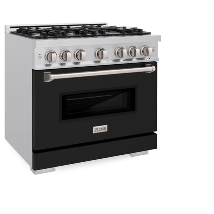 ZLINE 36 in. 5.2 cu. ft. Classic Dual Fuel Range with 6 Burner Gas Cooktop and Electric Convection Oven in Stainless Steel with Black Matte Door (CDR-BLM-36)