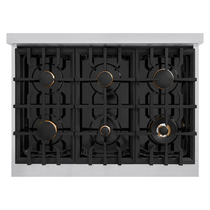 ZLINE 36 in. Classic Gas Rangetop with 6 Brass Burners and Porcelain Cooktop in Stainless Steel with Griddle (RT-BR-GR-36)