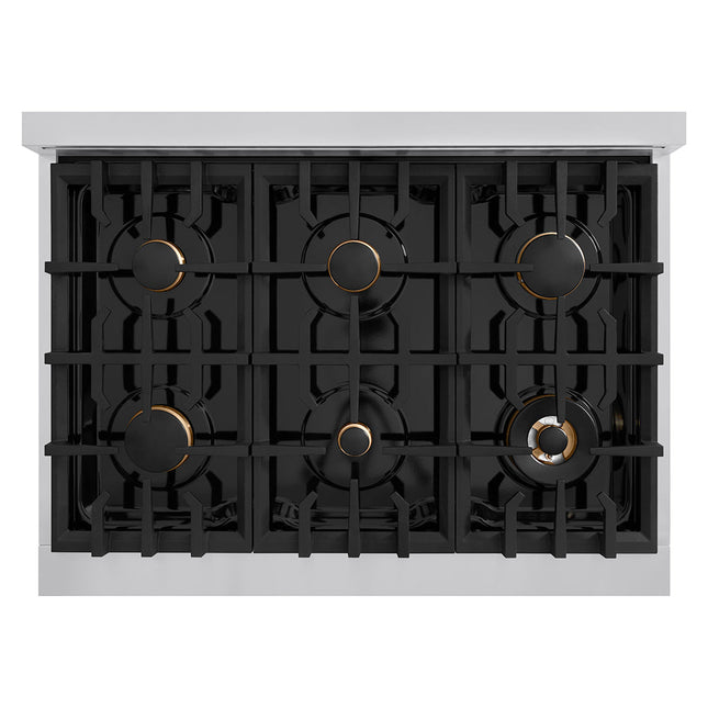 ZLINE Autograph Edition 36 in. Classic Gas Rangetop with 6 Burners and Porcelain Cooktop in Stainless Steel with Champagne Bronze Accents (RTZ-36-CB)