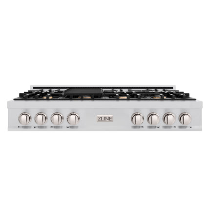 ZLINE 48 in. Classic Gas Rangetop with 8 Brass Burners and Porcelain Cooktop in Stainless Steel (RT-BR-48)
