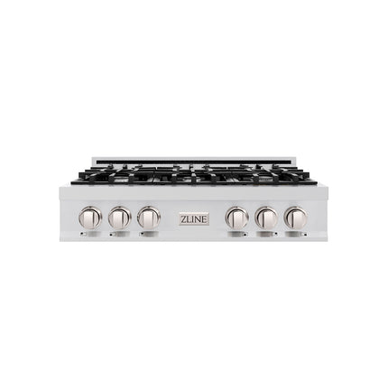 ZLINE 36 in. Classic Gas Rangetop with 6 Burners and Porcelain Cooktop in Stainless Steel with Griddle (RT-GR-36)