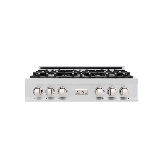 ZLINE 36 in. Classic Gas Rangetop with 6 Burners and Porcelain Cooktop in Stainless Steel with Griddle (RT-GR-36)