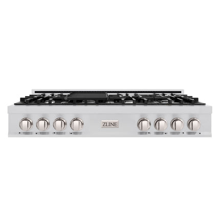 ZLINE 48 in. Classic Gas Rangetop with 8 Burners and Porcelain Cooktop in Stainless Steel with Griddle (RT-GR-48)