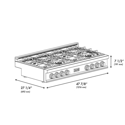 ZLINE 48 in. Classic Gas Rangetop with 8 Burners and Porcelain Cooktop in Stainless Steel (RT48)